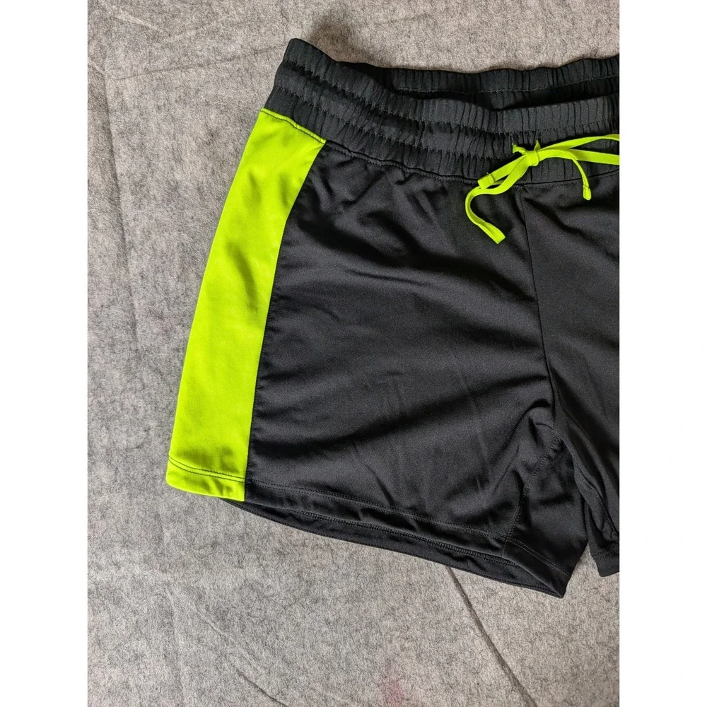 Nike Womens Dri-FIT Athletic Shorts Black Neon Lime Green Running Workout Gym